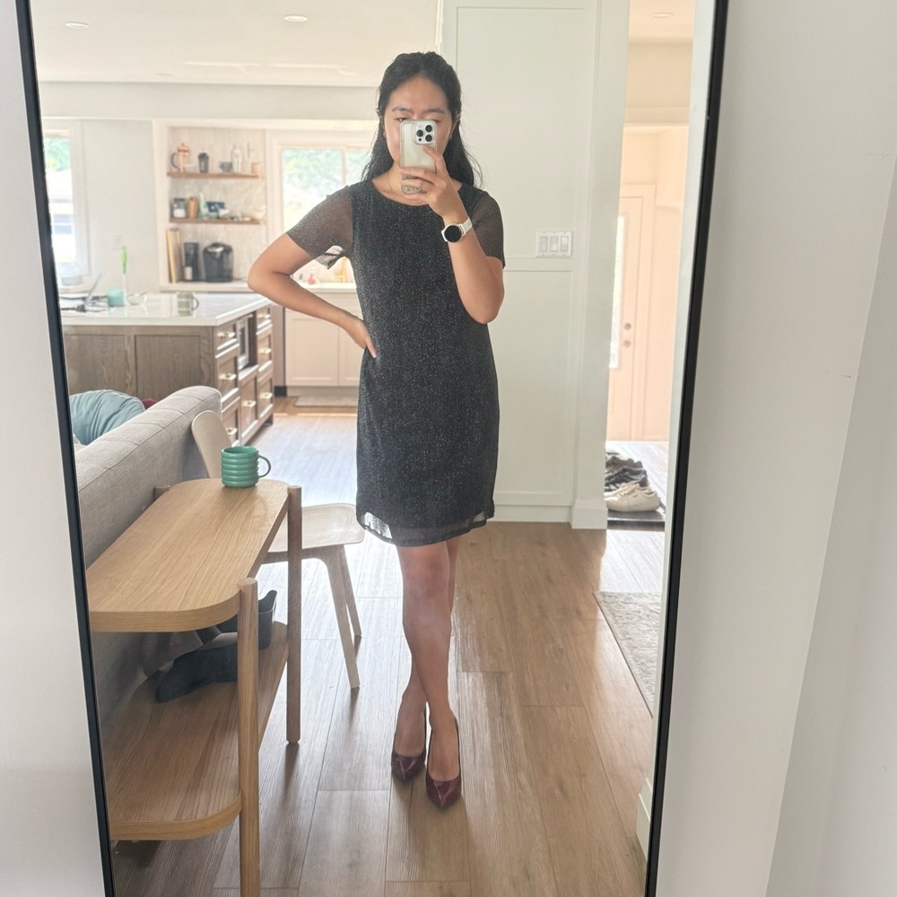 Silver Threaded Sparkle Black Dress - small